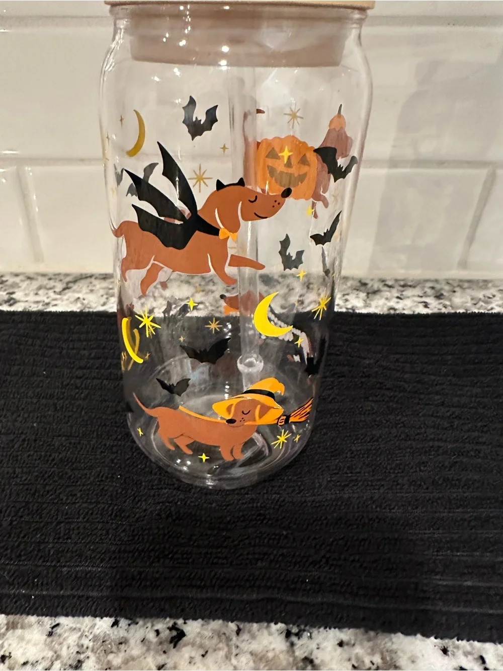 Halloween Dog & Pumpkin Plastic Canister with Bamboo Lid
